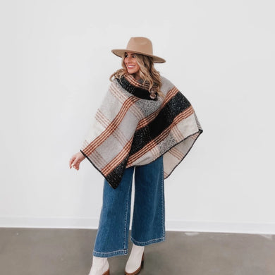 Bianca Button Poncho [black and camel]