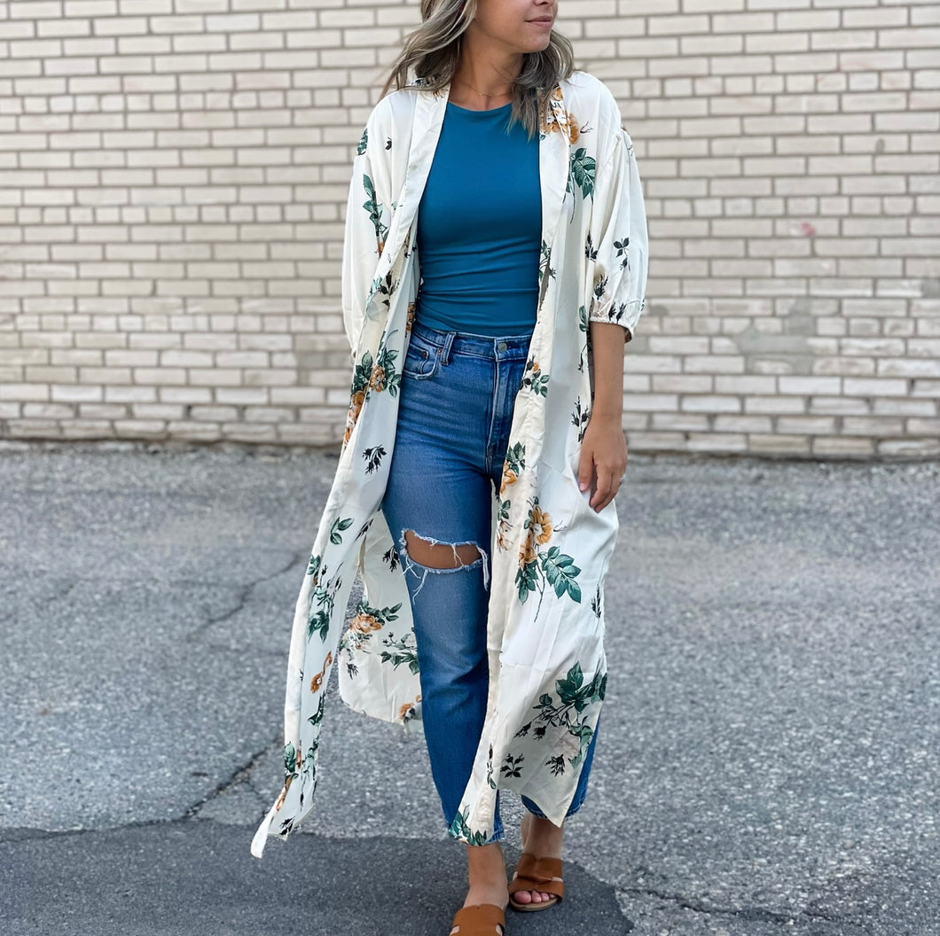 Long floral hot sale duster cardigan