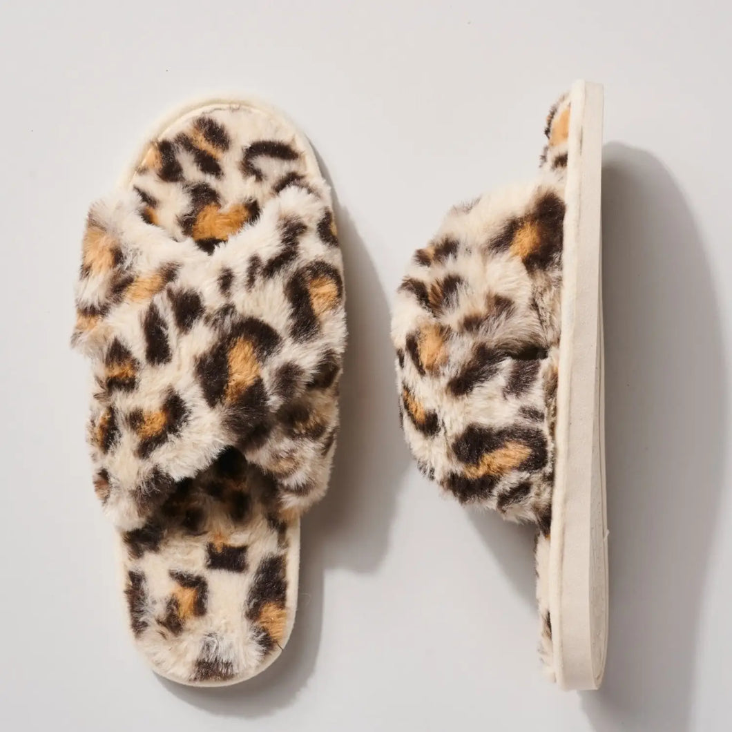 Leopard Fur Slippers [ivory]
